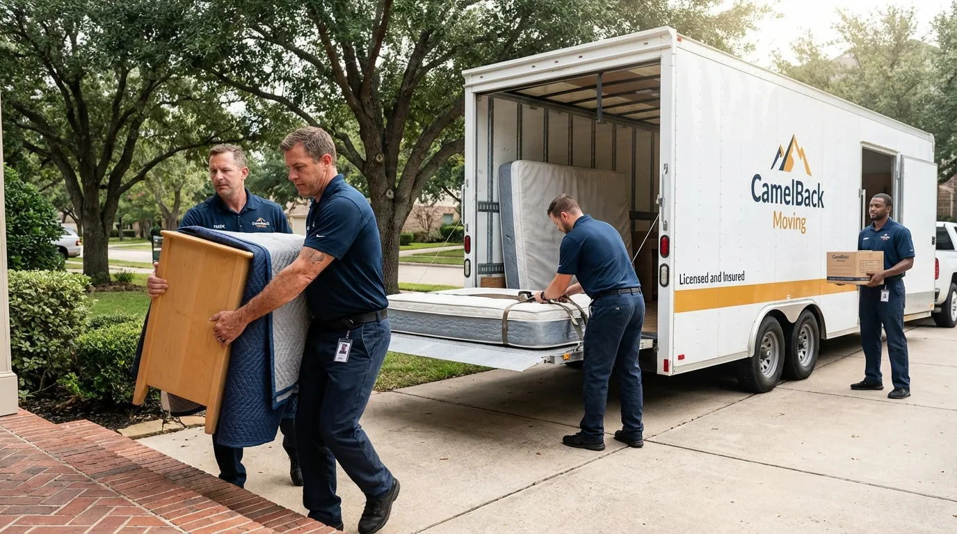 Crew loading residential truck for cross-state move from Polkton, NC